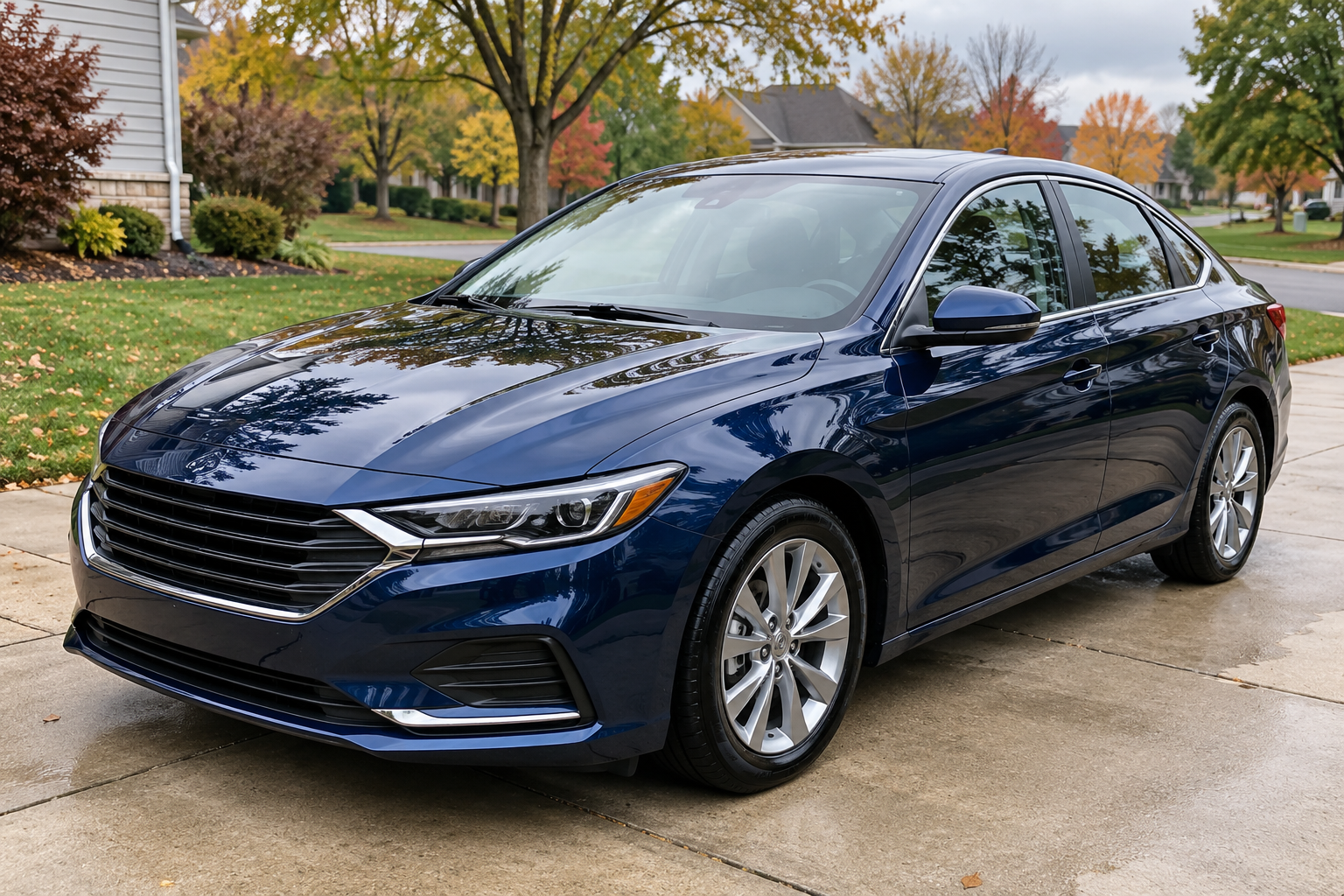 AI-generated demo: polished blue sedan exterior.